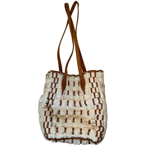 DE VECCHI Made in Italy Tan Woven Fibers & Leather Handle Shoulder Bag - Picture 1 of 10